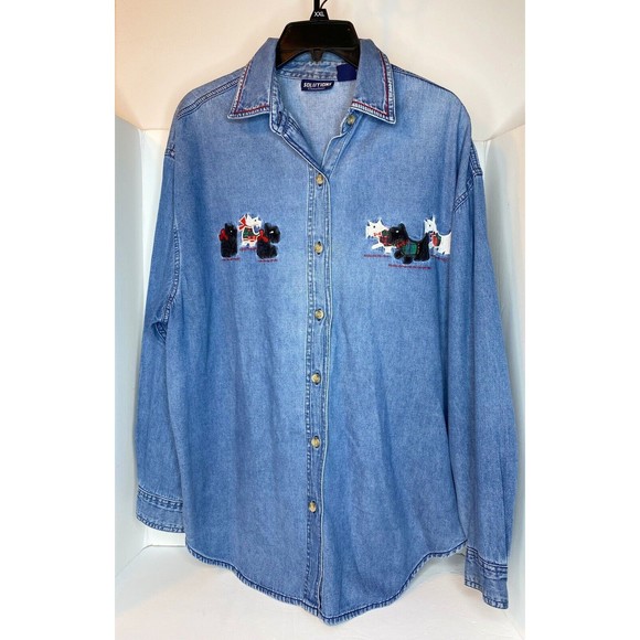 Women’s ‘Solutions Original’ Denim Button Down Dog Size Large - Picture 1 of 16